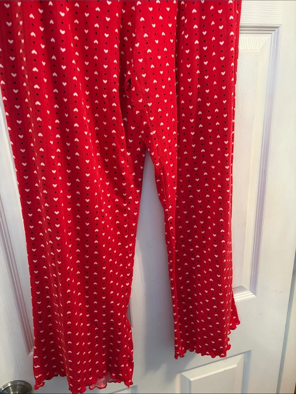 LOFT Red Heart-Print 2-Piece Henley Pointelle Pajama Set